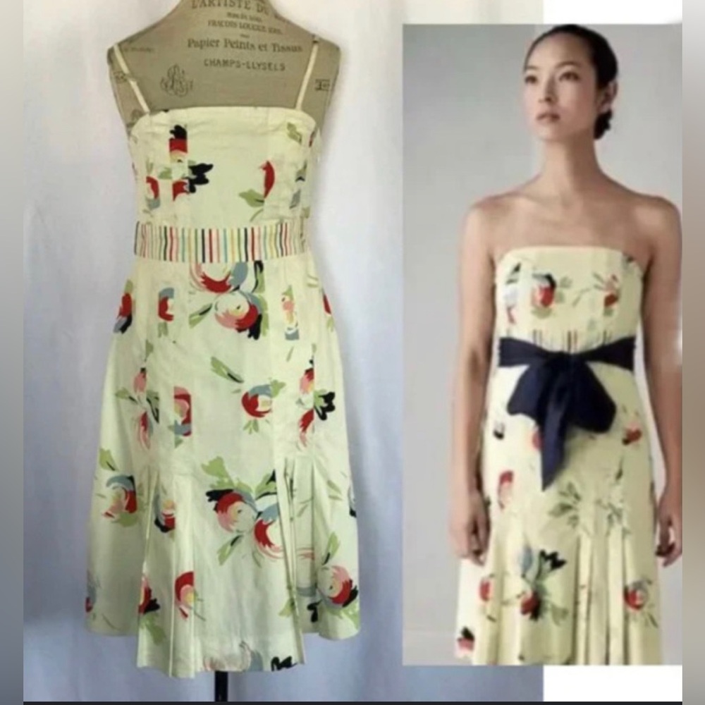 Maeve Inagua Floral Strapless
Pleated Dress Lined Ivory Multi No
Sash Size 4.